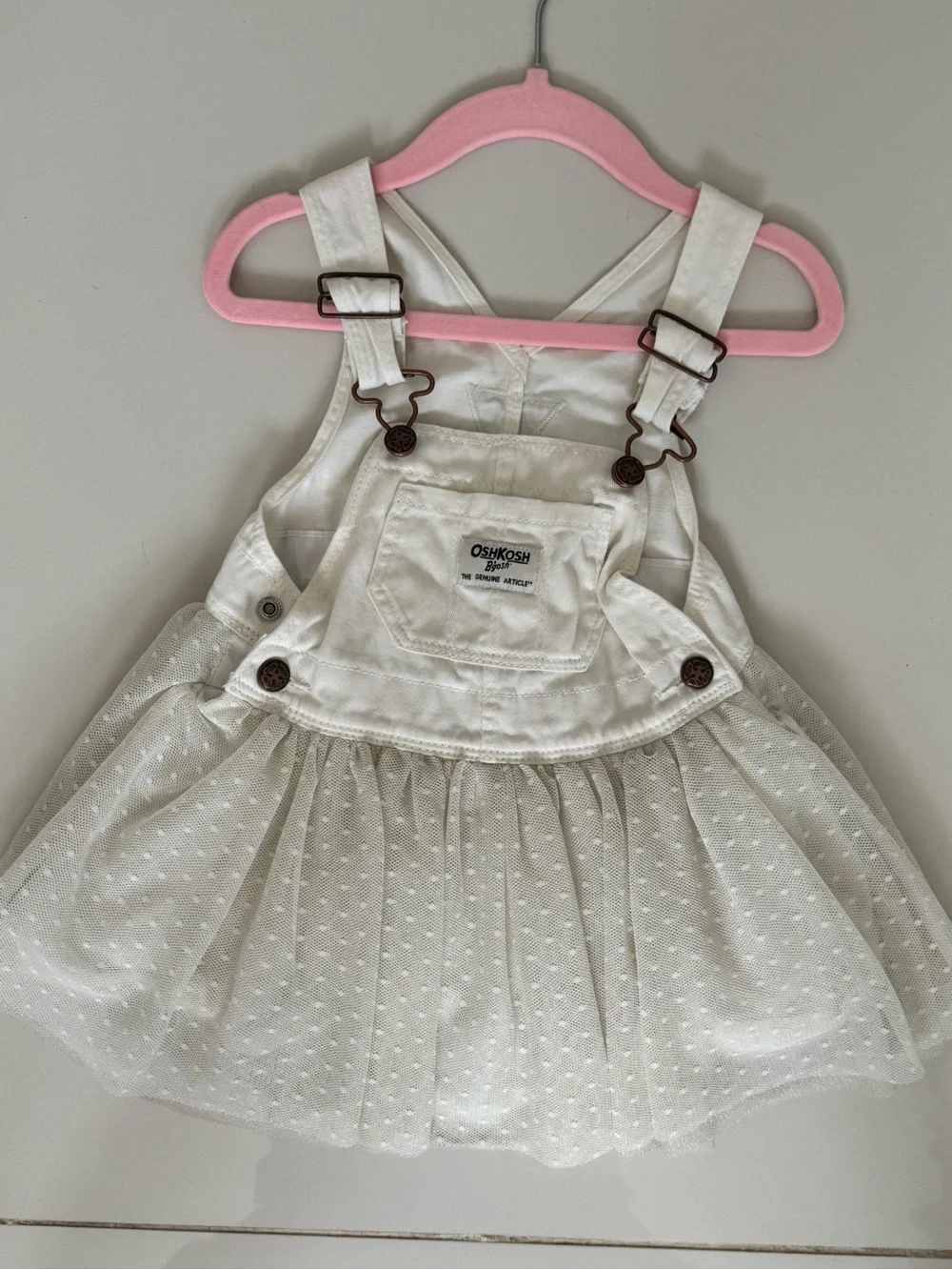 OshKosh B'gosh White Cream Dot Tulle Overall Dress